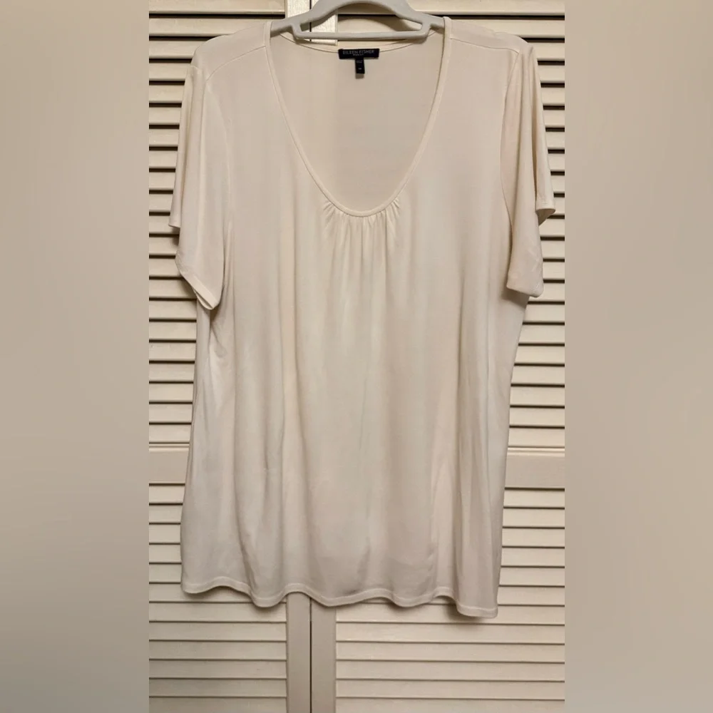 Eileen Fisher Cream Blouse size 1x scoop neck - Picture 1 of 3